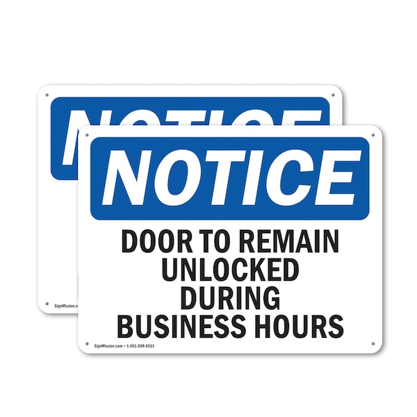 Signmission Door To Remain Unlocked During Business Hours, 14 in W x Rectangle, Plastic OS-2PACK-NS-P-1014-L-11529 - main